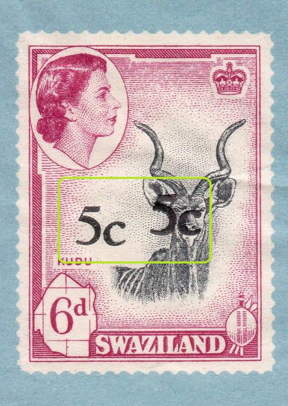 SWAZILAND 1961 SACC71(var) 5c on 6d ON AIRLETTER WITH DOUBLE SURCHARGE -SEE SCANS