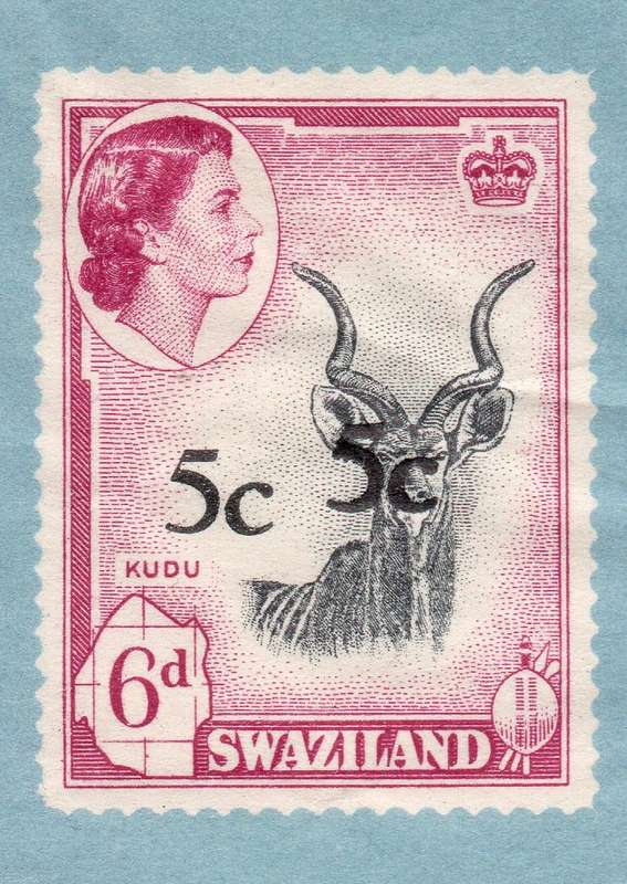 SWAZILAND 1961 SACC71(var) 5c on 6d ON AIRLETTER WITH DOUBLE SURCHARGE -SEE SCANS