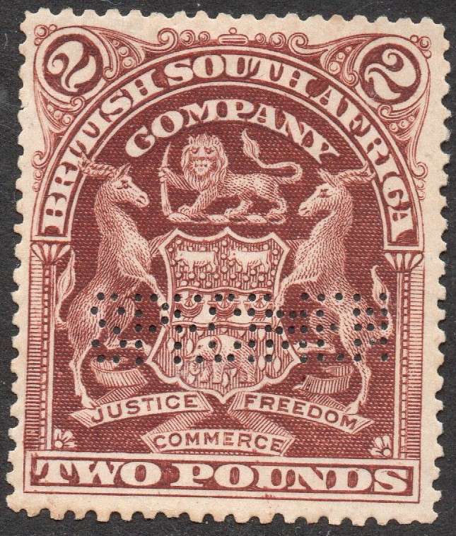 B.S.A.C. / Rhodesia 1908 SACC85s £2 BROWN ''SPECIMEN'' MM - SEE SCANS