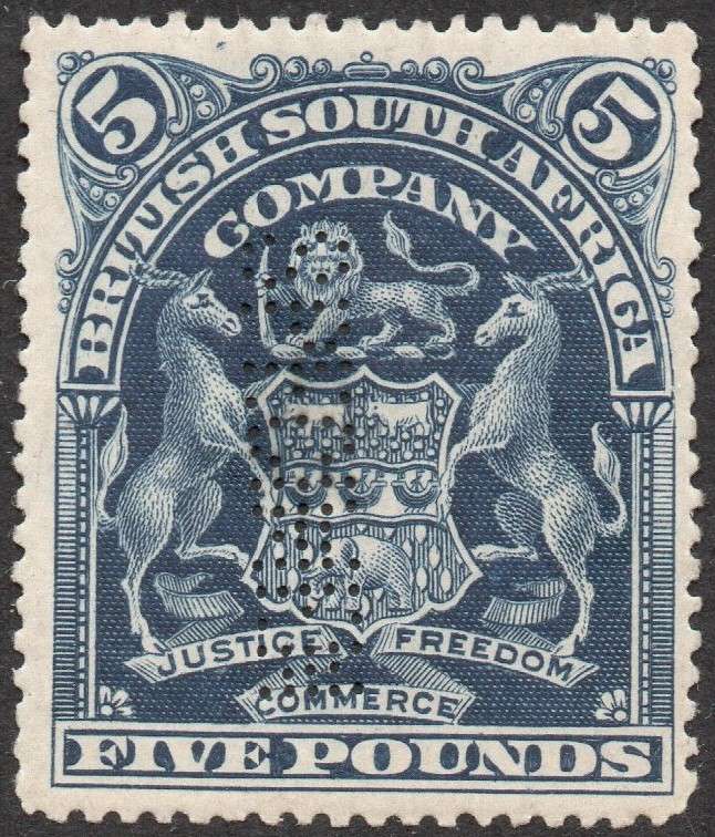 B.S.A.C. / Rhodesia 1901 SACC86s £5 BLUE ''SPECIMEN'' UM - SEE SCANS
