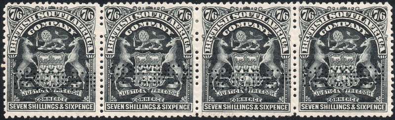 BSAC / RHODESIA 1901 SACC82s 7s6d BLACK ''SPECIMEN''  SO4 - UM/MM - CV R9600(as singles)
