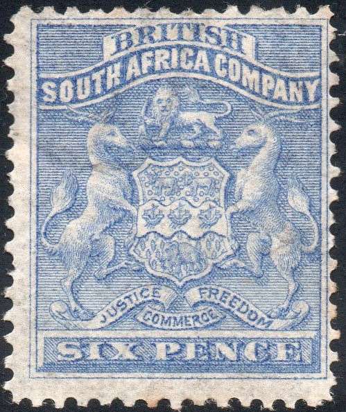 B.S.A.C. / Rhodesia 1892 SG2 6d ULTRAMARINE - MM - CV £80(2017)