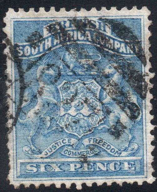 B.S.A.C. / Rhodesia 1892 SG3 6d DEEP BLUE - VFU