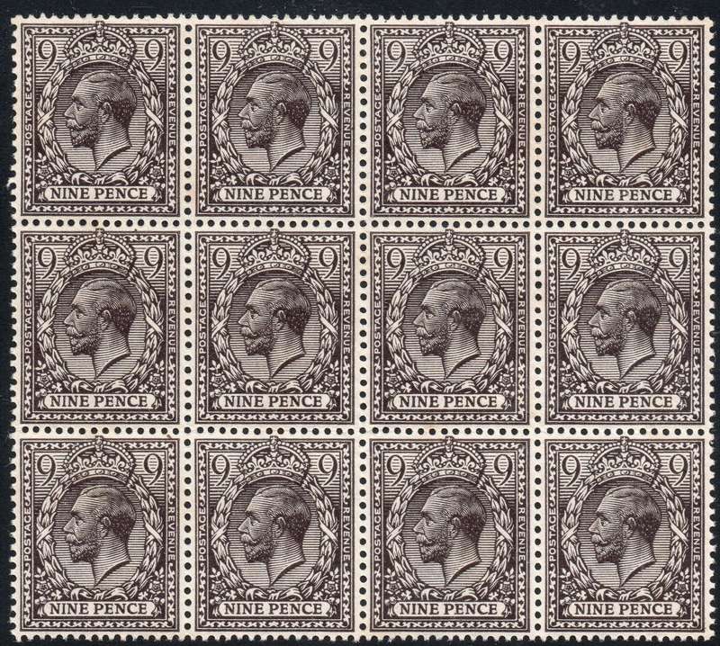 GREAT BRITAIN 1912-22 SG N29(1) 9d AGATE BLOCK OF 12 - UM - ROYAL CERTIFICATE - SEE BELOW