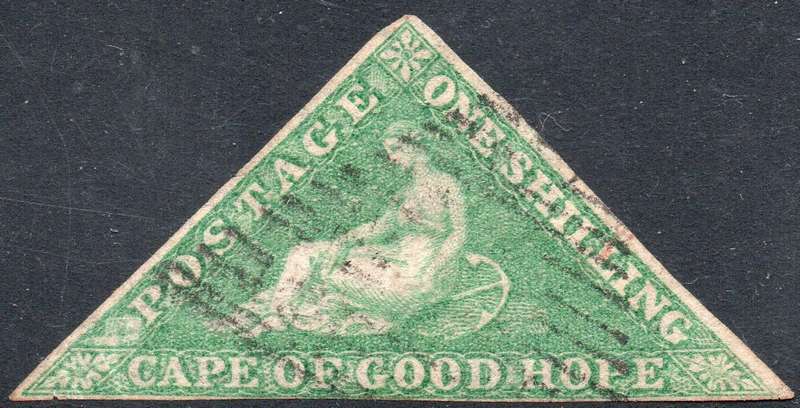 Cape of Good Hope 1864 SACC17 1/- BRIGHT EMERALD GREEN  VFU CV R25000 - SCARCE
