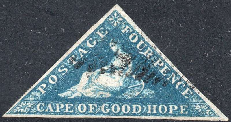 CAPE OF GOOD HOPE 1853 SACC4a - 4d BLUE ON SLIGHTLY BLUED PAPER - VFU - CV R3500+