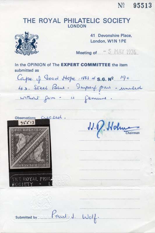 Cape of Good Hope 1864 SACC15c - 4d STEEL BLUE PAIR WITH CERTIFICATE - UNUSED - RARE - CV R200000