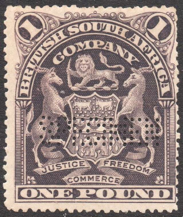 B.S.A.C. / Rhodesia 1908 SACC84s £1 GREYISH RED-PURPLE ''SPECIMEN'' MM - SEE SCANS