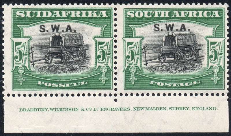 SWA 1927-30 SACC89 5/- BLACK & GREEN INSCRIPTIONAL PAIR - MM CV R9000