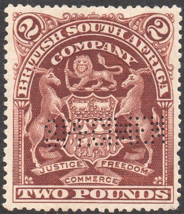 B.S.A.C. / Rhodesia 1908 SACC85s £2 BROWN ''SPECIMEN'' MM - SEE SCANS