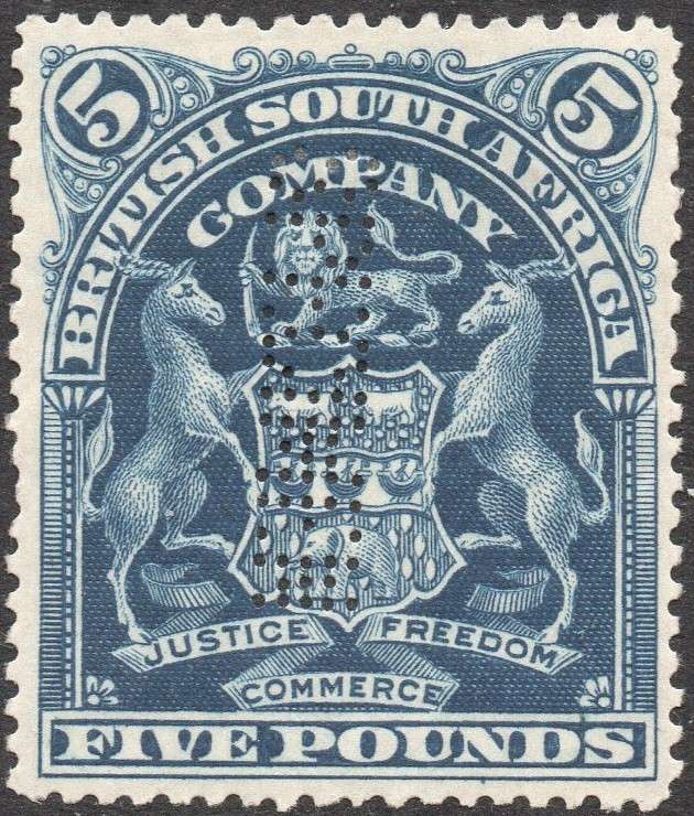 B.S.A.C. / Rhodesia 1901 SACC86s £5 BLUE ''SPECIMEN'' MM - SEE SCANS