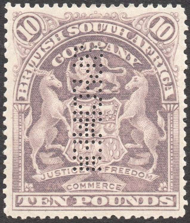 B.S.A.C. / Rhodesia 1901 SACC87s £10 LILAC ''SPECIMEN'' MM - SEE SCANS