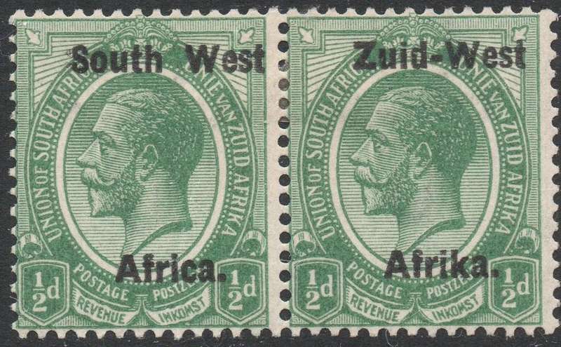 SWA 1923 TYPE I SACC1 ½d GREEN BILINGUAL PAIR MM CV R90