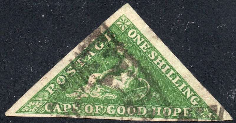 CAPE OF GOOD HOPE 1858 SACC8 1/- BRIGHT YELLOW-GREEN - VERY FINE USED - CV R15000