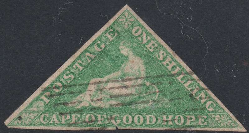 CAPE OF GOOD HOPE 1863-4 SACC17 1/- BRIGHT EMERALD-GREEN - FINE USED - CV R22000