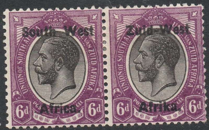 SWA 1923 TYPE I SACC6 6d BLACK & (DEEP)VIOLET BILINGUAL PAIR MM CV R300