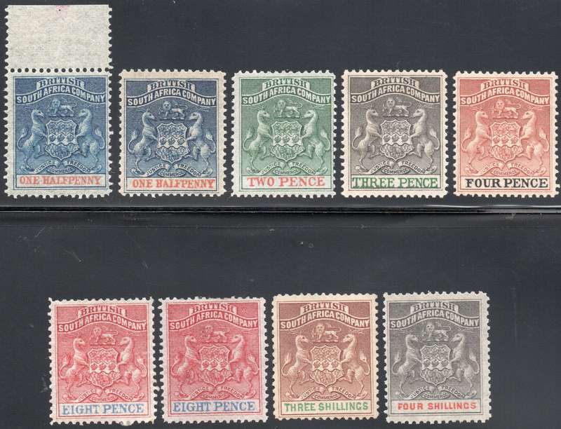 B.S.A.C. / Rhodesia 1892 SACC18-26 - FULL SET OF NINE - MM  CV R9920