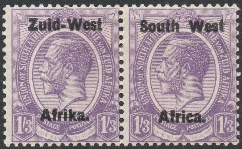SWA 1923 TYPE I SACC8 1s6d VIOLET BILINGUAL PAIR MM CV R1200