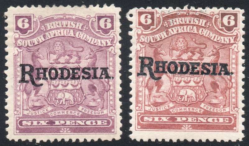 BSAC / Rhodesia : SACC102 & 103 6d DULL PURPLE & 6d REDDISH PURPLE MM CV R1000