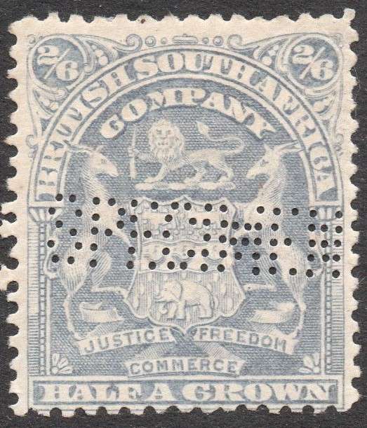 B.S.A.C. / Rhodesia 1909 SG79s 2s6d BLUISH-GREY ''SPECIMEN'' MM
