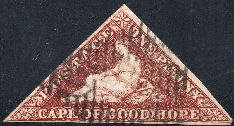 CAPE OF GOOD HOPE 1863-4 SACC14a 1d DEEP BROWN-RED - FISCALLY USED/CLEANED
