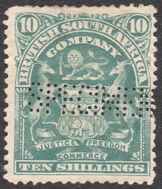 B.S.A.C. / Rhodesia 1909 SG83s 10/ DULL GREEN ''SPECIMEN'' MM