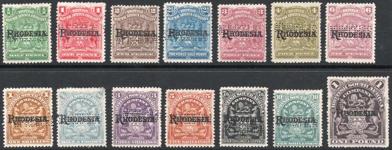 B.S.A.C. / RHODESIA 1909 OVERPRINTED DEFINITIVES - FULL SET OF 14 ''SPECIMENS'' - MM - CV R10000