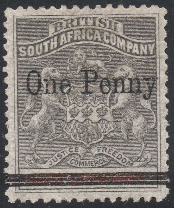 B.S.A.C. /RHODESIA 1896 SACC49 1d ON 4/-  VERY FINE LMM CV R7500