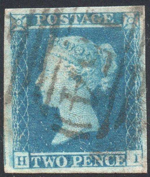 GREAT BRITAIN 1841 SG14 2d BLUE - IMPERF( WHITE LINES ADDED) WM W2 VFU CV £90+(2017)