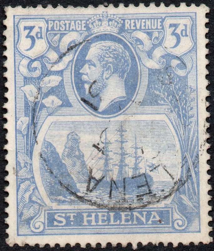 St. Helena 1923 SG101c 2d Bright Blue with ''CLEFT ROCK'' VARIETY - FINE USED - CV £190(2017)