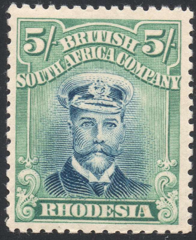 B.S.A.C. /RHODESIA SACC275 5/- DEEP BLUE & BLUE-GREEN DIE III P14 LMM CV R5000