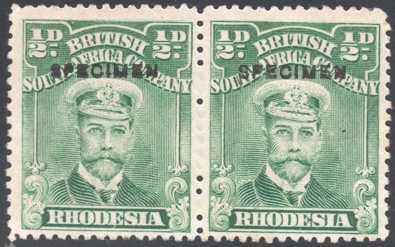 B.S.A.C / RHODESIA 1913-22 1/2d GREEN `SPECIMEN` PAIR - SCARCE - MNG CV R6840+