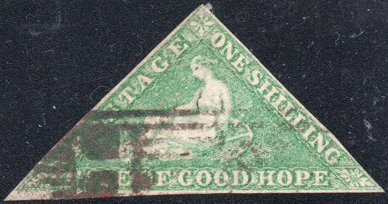 Cape of Good Hope 1864 SACC17 1/- BRIGHT EMERALD GREEN  VFU CV R25000 - SCARCE