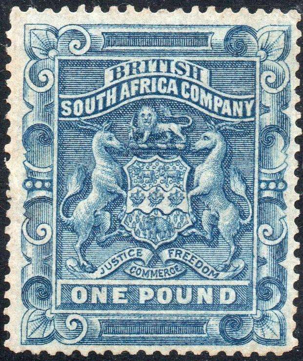 B.S.A.C. / RHODESIA 1892 SACC10 - £1 DEEP BLUE  - MNG -  CV R11000 - SEE SCANS