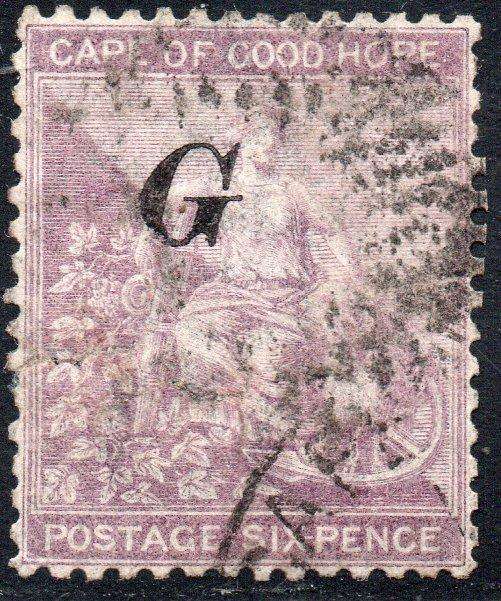 GRIQUALAND WEST 1878 SG13h 2nd PRINTING 6d DEEP LILAC, O/P TYPE13 IN BLACK-FINE USED CV £275+(2017)