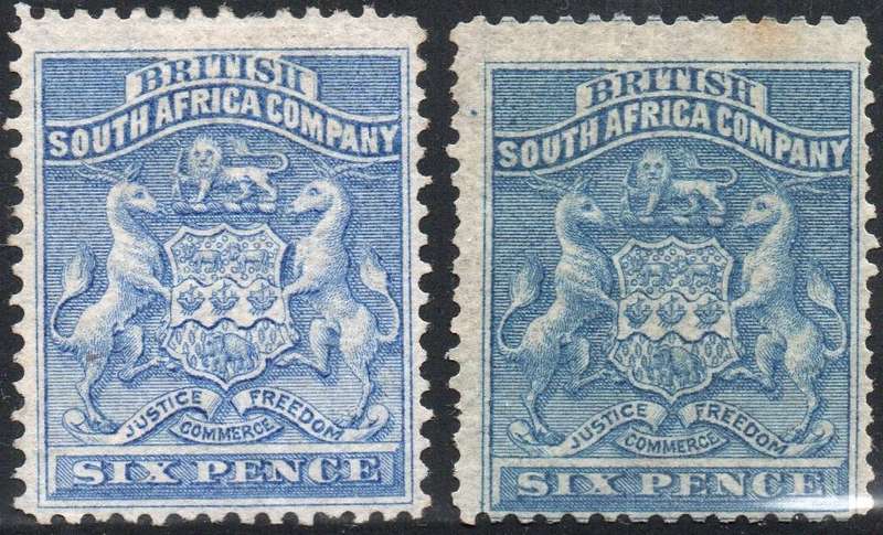 B.S.A.C. / RHODESIA 1892 SACC2 & 3 - 6d ULTRAMARINE / DEEP BLUE - MNG -  CV R3000 - SEE SCANS