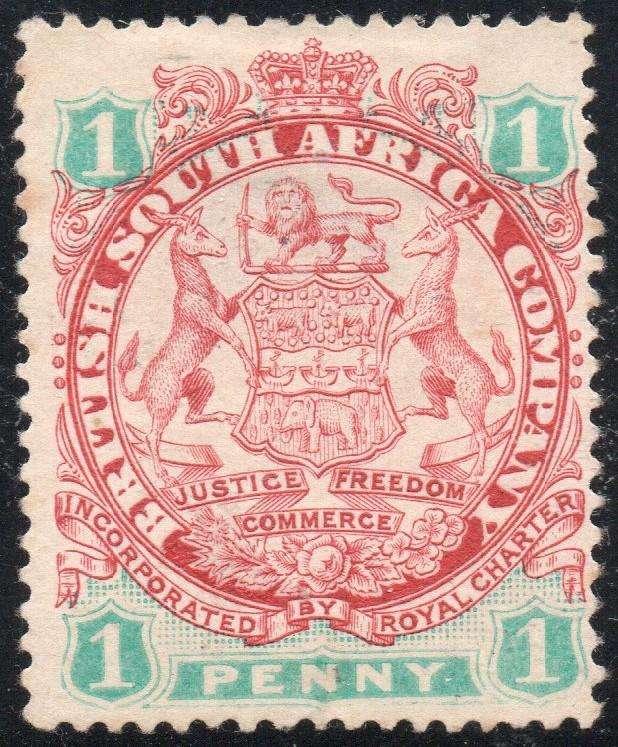 B.S.A.C/Rhodesia SACC29 1d Scarlet & Emerald -  LMM CV R1000