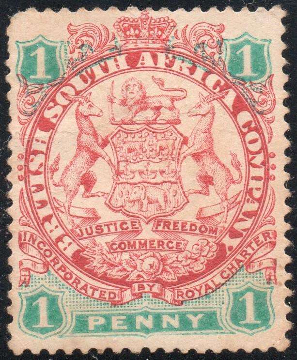 B.S.A.C/Rhodesia SACC29 1d Scarlet & Emerald -  LMM CV R1000