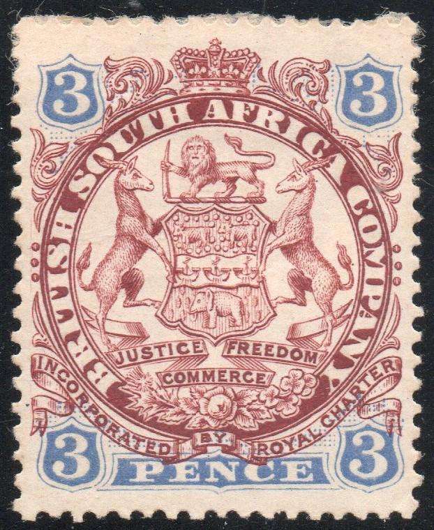 B.S.A.C/Rhodesia SACC31 3d Chocolate  & Ultramarine -  MM CV R250