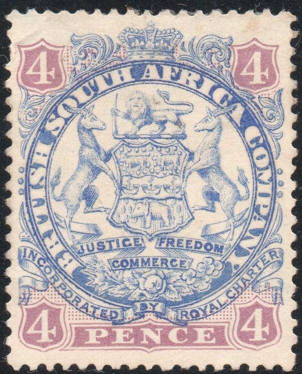 B.S.A.C/Rhodesia SACC32 4d Ultramarine & Mauve  -  MNG CV R1400 - sSee Scans