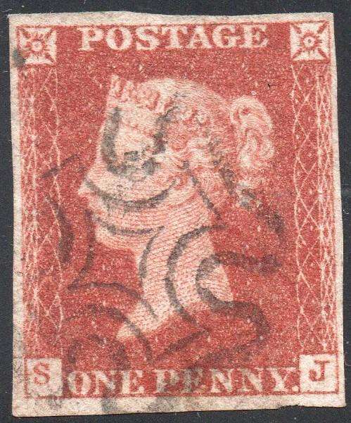 GREAT BRITAIN 1841 SG9j 1d PALE RED-BROWN WITH CORNER LETTER ''S'' INVERTED - VFU - CV £160(2017)