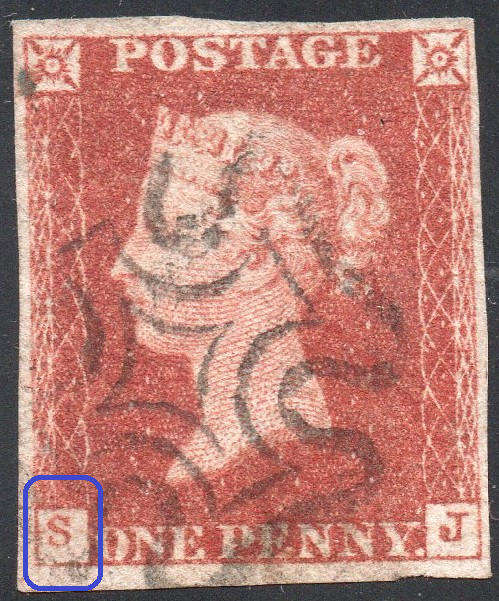 GREAT BRITAIN 1841 SG9j 1d PALE RED-BROWN WITH CORNER LETTER ''S'' INVERTED - VFU - CV £160(2017)