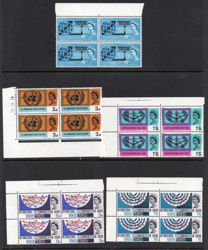 GREAT BRITAIN QEII SETS IN MARGINAL BLOCKS OF FOUR(6 SETS)(ALL ORDINARY - UNMOUNTED MINT - SEE SCANS