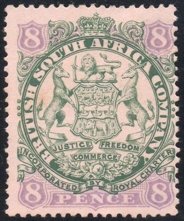 B.S.A.C/Rhodesia SACC34 8d Green & Mauve / Buff Paper  -  MM - CV R450 - See Scans