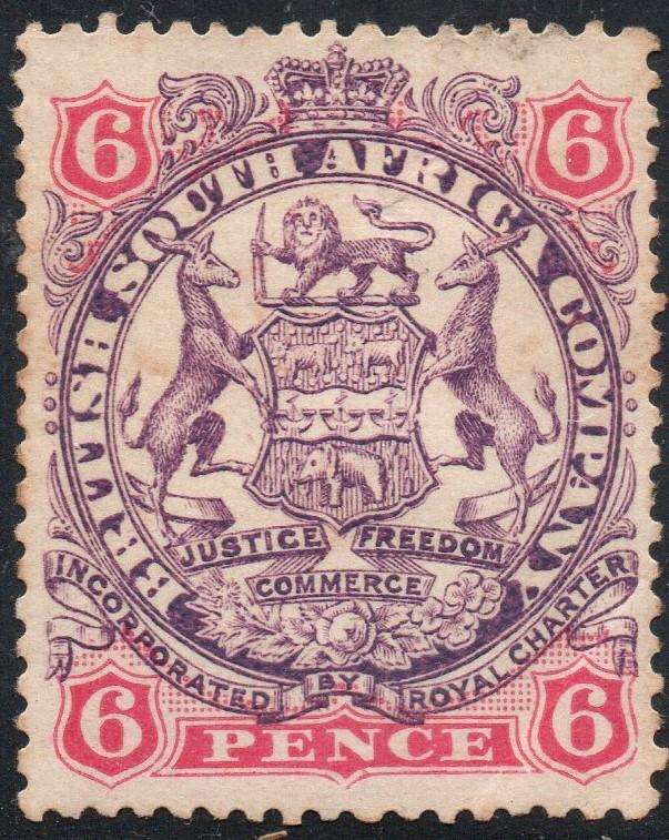 B.S.A.C/Rhodesia SACC43 6d Mauve & Rose - MM - CV R450 - See Scans