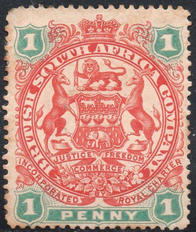 B.S.A.C. / RHODESIA 1897 : SACC59 1d SCARLET & EMERALD - MM - CV R300