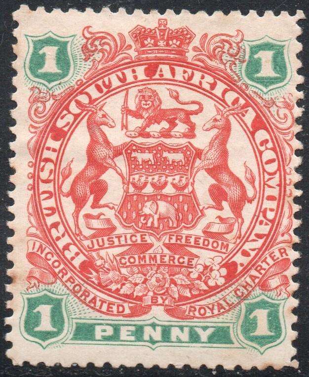 B.S.A.C. / RHODESIA 1897 : SACC59 1d SCARLET & EMERALD - MM - CV R300