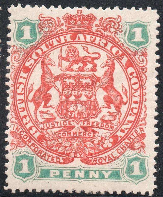 B.S.A.C. / RHODESIA 1897 : SACC59 1d SCARLET & EMERALD - MM - CV R300