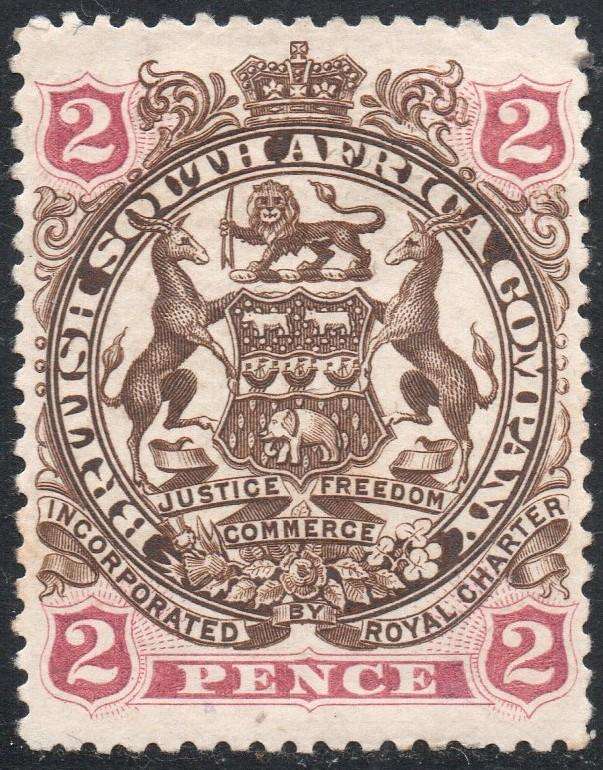 B.S.A.C. / RHODESIA 1897 : SACC60 2d BROWN & MAUVE - MM - CV R700