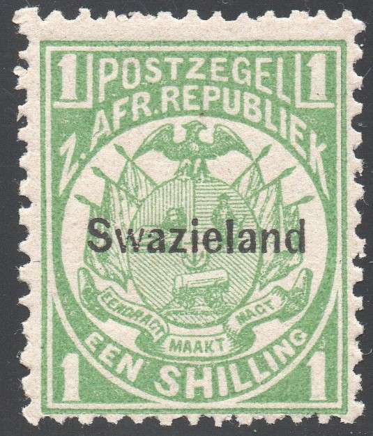 SWAZILAND 1889 SACC5 1/- GREEN - MM CV R550